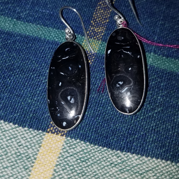 NEW PLUME AGATE IN STERLING SILVER EARRINGS - Picture 3 of 6